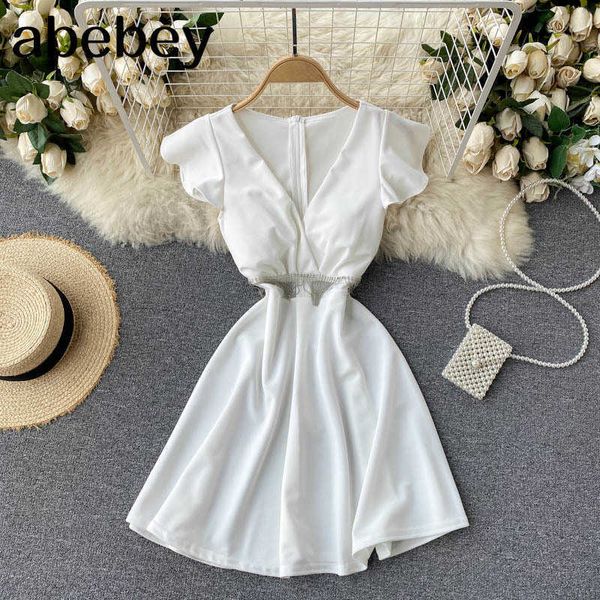 

women dress korean deep v neck solid a-line dress summer fashion streetwear short dress 210715, Black;gray