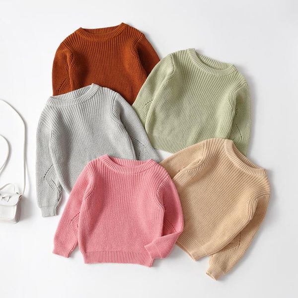

pullover baby girls boys knit sweater blouse sweatshirt warm o-neck long sleeve solid clothes autumn winter casual clothing, Blue