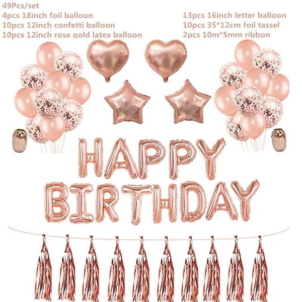 

1set happy birthday decoration balloons rose gold letter foil balloons kids birthday party decorations