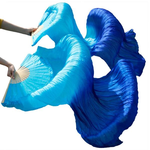 

new arrival natural real silk fans 1 pair handmade bamboo ribs women belly dancing silk fans turquoise+royal blue, Black;red