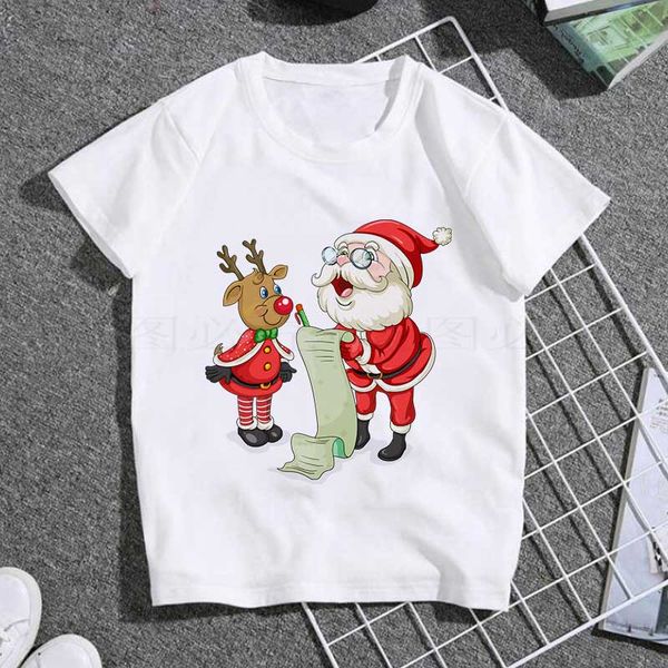 

children santa claus merry christmas reindeer white t-shirt girl harajuku short sleeve tee baby 90s clothesdrop ship camiseta, Blue
