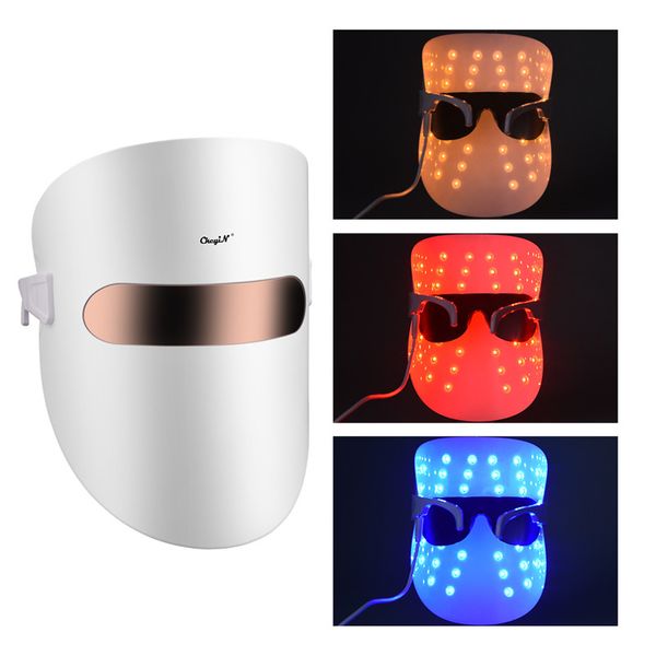 LED Light Beauty Face Mask 3 Colori Facial Spa Photon Therapy Anti Rughe Acne Ringiovanimento della pelle Viso Rafforzamento Bellezza