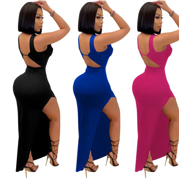 

dresses for women fashion sleeveless maxi dress open backless deep v irregular split club party long bodycon dress, Gray