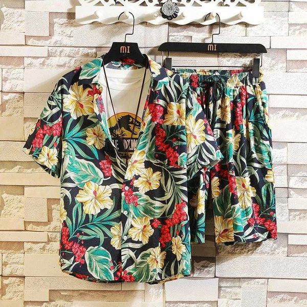 Hawaii Beach flor camisa roupas homens bonito conjunto de planky bonitas bonitas de manga curta shorts hip hop two-peça x0610