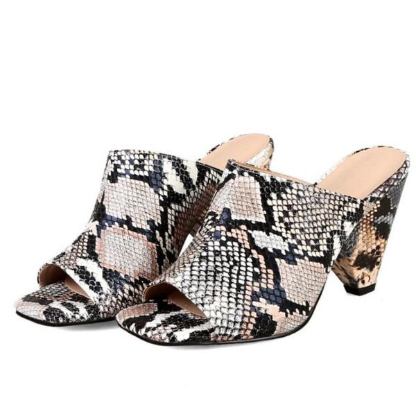 

sandals fanyuan slipper women snake pattern summer spike heels party bar daily office ladies shoes size 32-44, Black