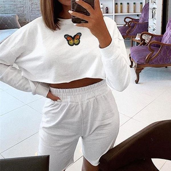 

women's t-shirt 2021harajuku butterfly embroidered o neck printed slim tshirt for woman short tee shirt autumn female casual, White