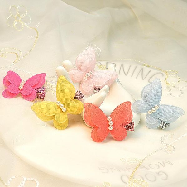 

hair accessories pearl butterfly hairpin cloth headdress for girls, Slivery;white
