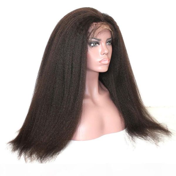 

black white woman remy vrigin wigs natural color brazilian 180% density kinky straight wig human hair front lace swiss lace ship, Black;brown
