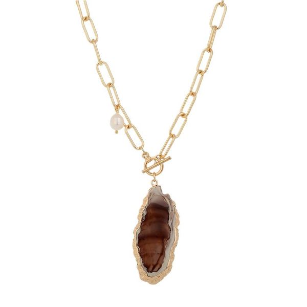 

pendant necklaces exaggerated personality lattice chain brown imitation natural stone shaped accessories, Silver