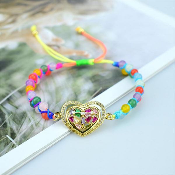 

tennis 2021 hand-woven colorful lucky stone lady love zircon virgin mary bracelet anniversary gift jewelry, Golden;silver