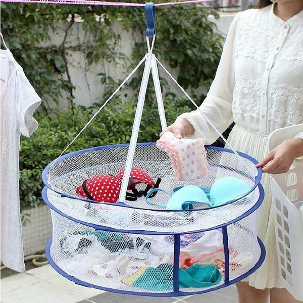 

laundry bags dual layers folding drying racks & nets mesh blue sweater underwear bra hanging basket storage organization