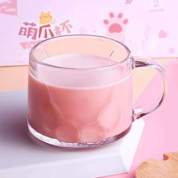 

cat paw cup transparent glass mug handle coffee morning milk tea cups cute juice glass drinkware novelty gift for friend