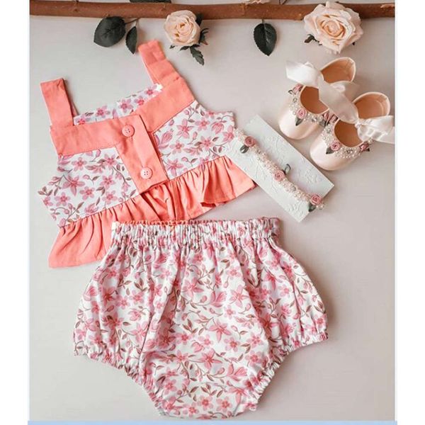 

vest sleeveless floral summer girls' + shorts 2-piece children's wear, White