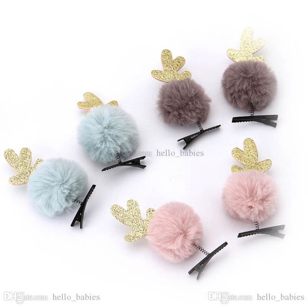 

girls hair accessories hairclips bb clip barrettes clips hairball plush baby christmas d3332, Slivery;white