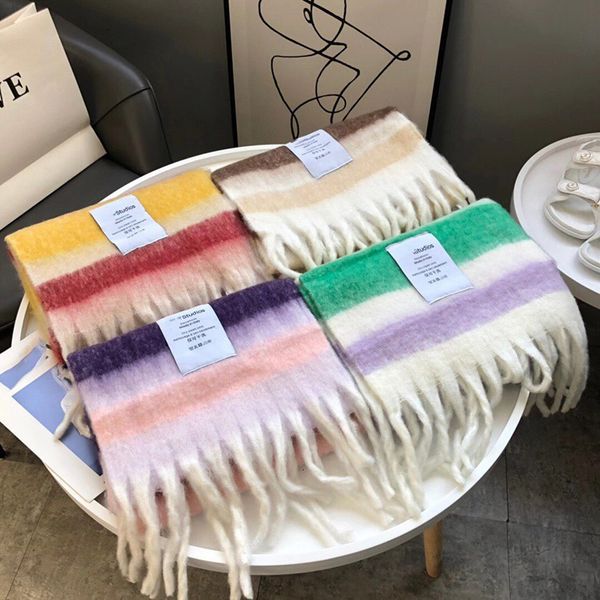 

2021 autumn and winter new rainbow cashmere scarfs for women classic luxury scarf stripe fashion scarf hijab shawl designer scarves bib, Blue;gray