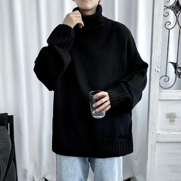

men's sweaters black sweater men winter sweatwer solid color turtleneck oversized fashion clothing korean 2021 trends, White;black