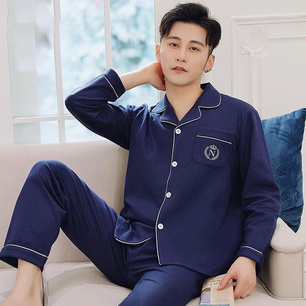 

men's sleepwear loose men pajama set autumn cotton nightwear male pyjama sleep suit 2pcs casual shirt&pant pijama, Black;brown