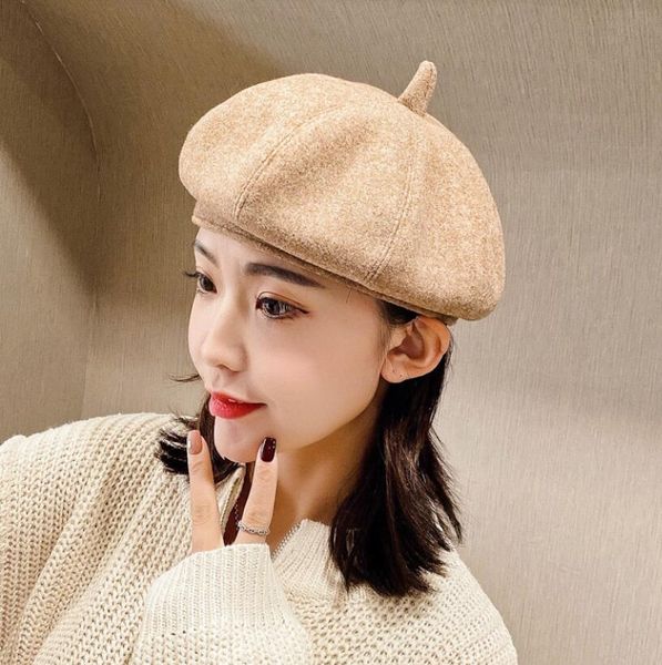 

vintage pure wool beret hat women british style fashion girls beret-hat lady solid color slouchy winter hats female, Blue;gray