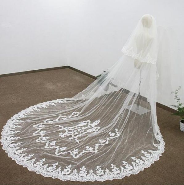 

bridal veils lace cathedral veil two layer wedding soft tulle white/ivory, Black