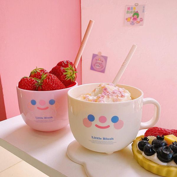 

mugs ins creative sippy cup plastic mug cute smile personality fruit salad breakfast milk bottle kitchen tableware coffee