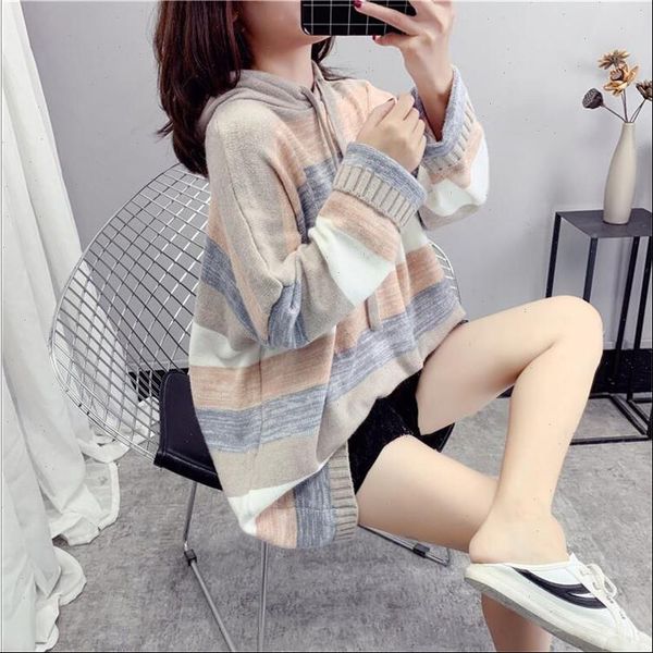 

women sweater knitwear jacket autumn 2021 new loose korean version of the long paragraph pullover blouse, White;black