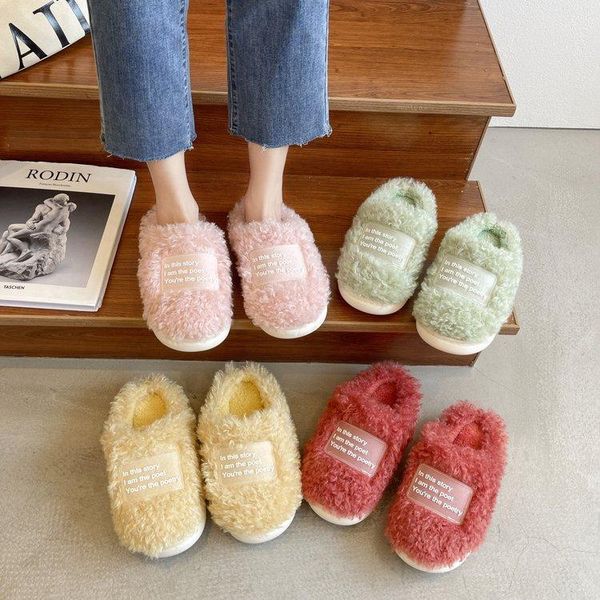 

slippers 2021 autumn winter warm home for women men fluffy fur lovers house indoor shoes bedroom slides, Black