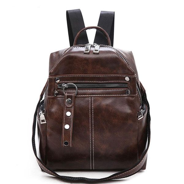 

backpack vintage women backpacks pu leather shoulder bag simple casual school bookbag female solid mochila girls retro