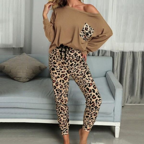 

women's sleepwear 2021 leopard homewear suits women autumn casual t shirts drawstring sweatpants lounge wear fashion pajama sets elasti, Black;red