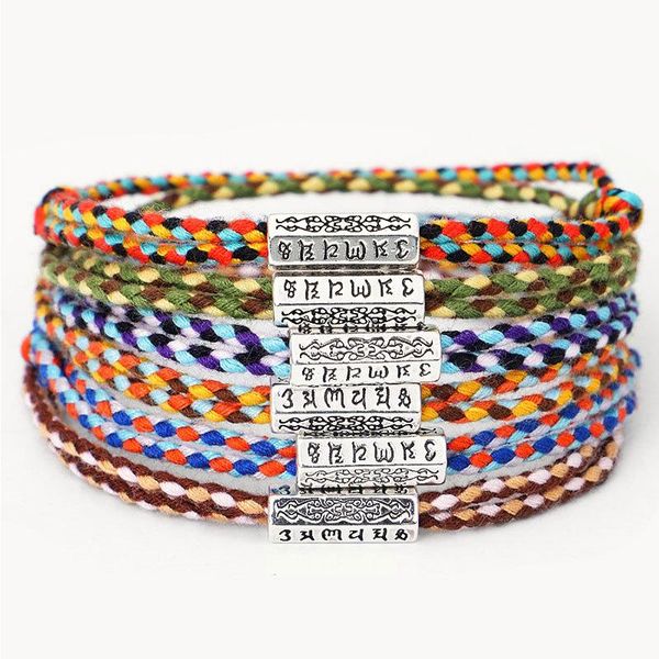 

charm bracelets colorful handmade woven lucky cotton rope tibetan silver bracelet bangles for woman men gifts, Golden;silver