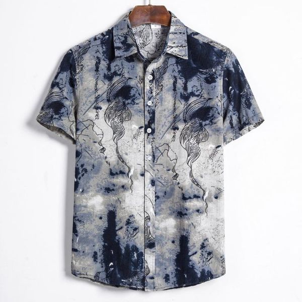 

men's casual shirts men summer vacation camisas para hombre tree tie-dye watercolor short sleeve button down hawaiian for, White;black