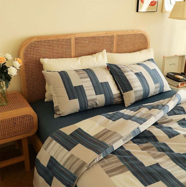 

bedding sets vintage blue geometric set,retro long-staple cotton twin full  king home textile bed sheet pillow case quilt cover
