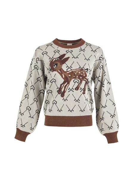 

luxury womens sweater autumn winter style sweatershirts designer female clothing fawn long sleeve round neck pullover loose version size sml, White;black