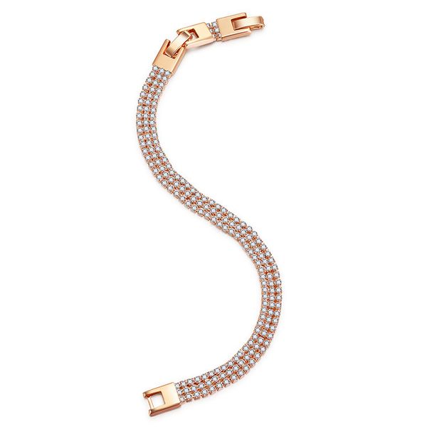 

selling bracelet wind light luxury three row diamond copper plated k gold zircon bracelet, Black