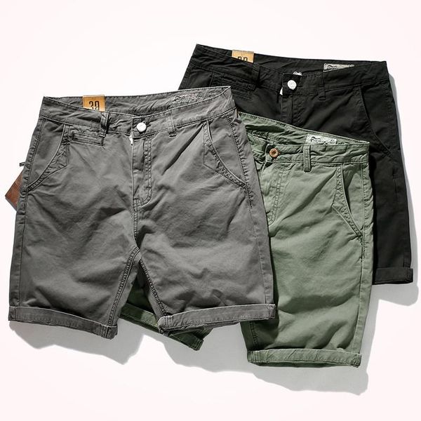 

men's shorts 2021 summer europe and america style woven casual fashion retro pure cotton washed old sports knee length pants, White;black