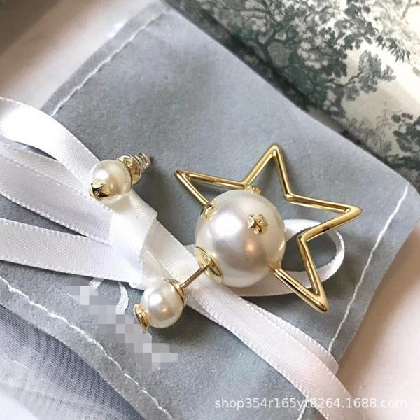 

d home / dijia 2021 new star pearl women's classic brass 925 sier needle asymmetric earrings, Golden