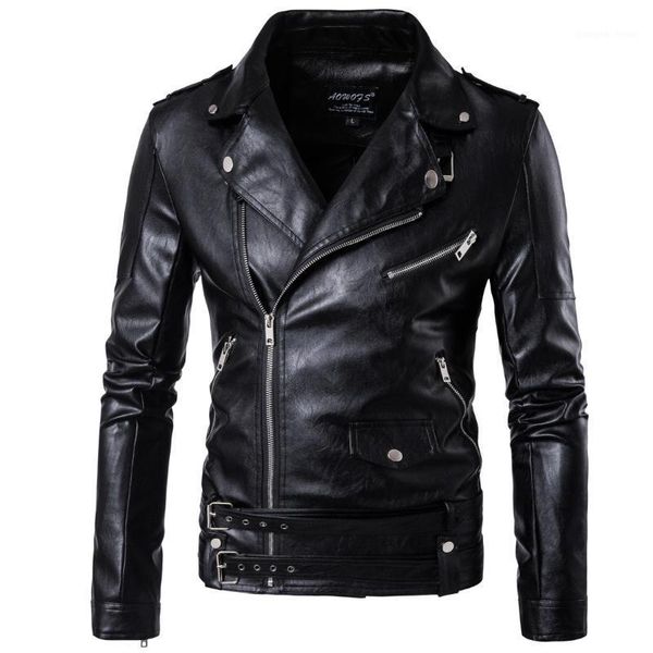 

spring and autumn men's leather jacket black locomotive slim fur & faux