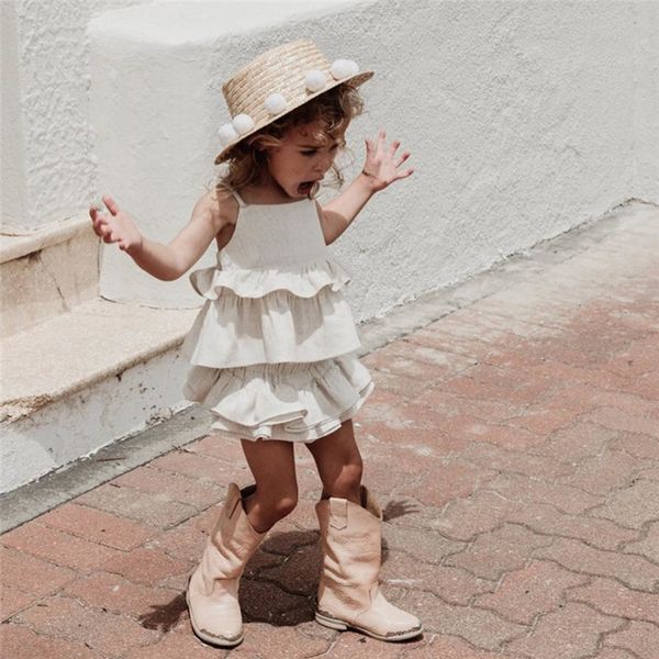 

0-4t toddler kid baby girl cute clothes set boho beach summer ruffles sleeveless shorts pant skirt dress set outfit sunsuit, White