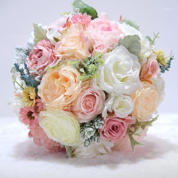 Романтические свадебные цветы свадебный букет с лентой искусственные розовые аксессуары S1501