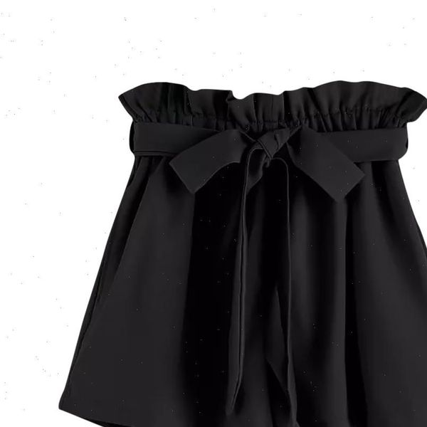 

women retro solid classic shorts high elastic waist with string shorts women casual fit pocket spodenki damskie, White;black