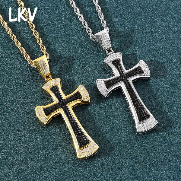 

hip hop black cross pendant personality trendy men's punk zircon necklace, Silver