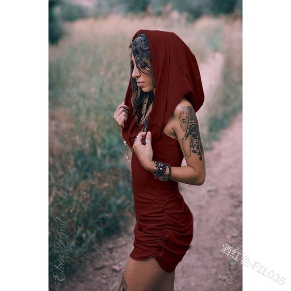 

2021 new solid color hooded buttocks sleeveless dress, Gray;blue