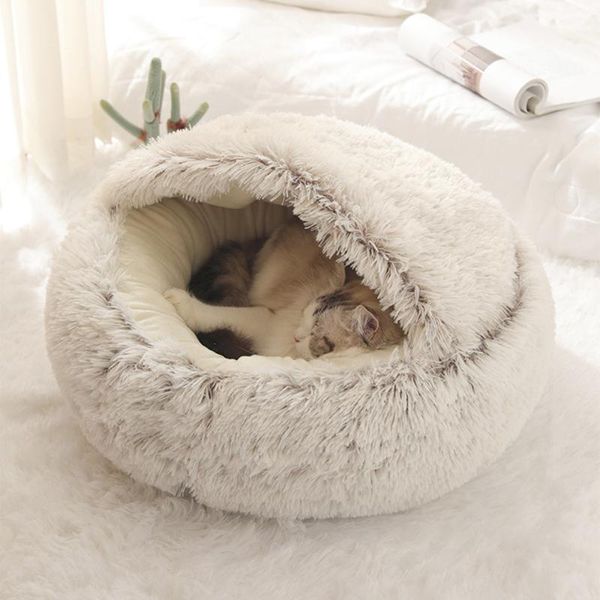 

cat beds & furniture bed round plush warm house soft long pet dog for small dogs nest 2 in 1 cushion sleeping sofa
