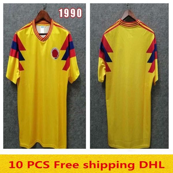 

colombia retro soccer jersey 1990 #10 valderrama #9 guerrero away red commemoratecamisa de futebol vintage camisa de futebol, Black;yellow