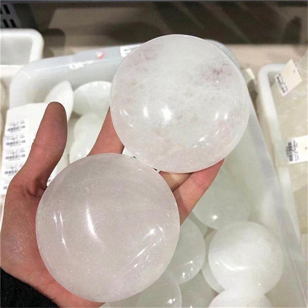 

polished natural white selenite palm quartz crystal healing