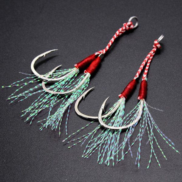 

fishing hooks 3pair/lot jig head hook barbed double pairhooks thread feather pesca high carbon steel lure slow jigging