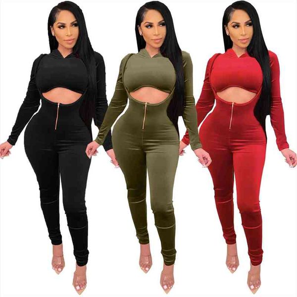 

4a5220 spring summer women casual fashion solid skinny navel with hood two piece set and pants tracksuit sweatsuit outfits, White