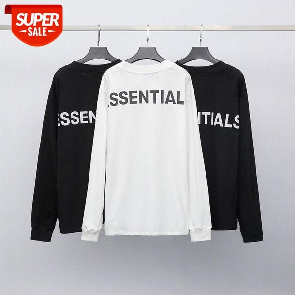 

double line eentials 3m reflective letters long-sleeved t-shirt men loose style #gf6y, White;black
