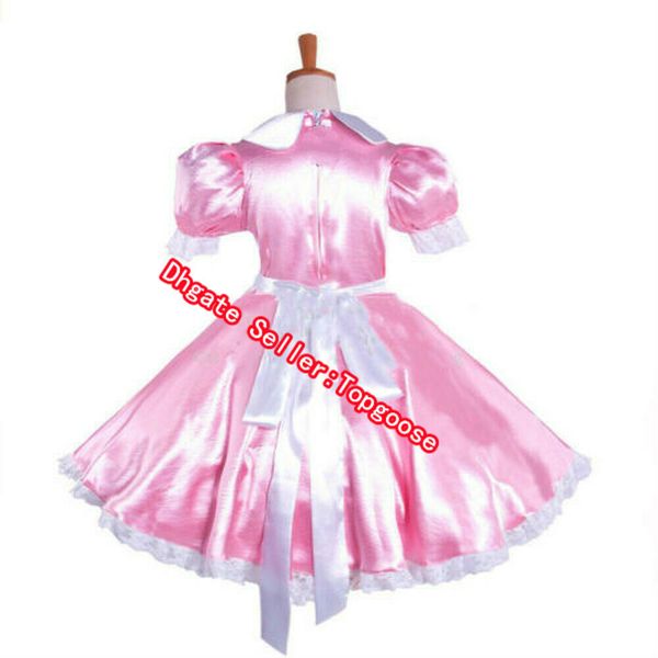 

pink sissy maid satin dress uniform lockable tailor-made cosplay, Black