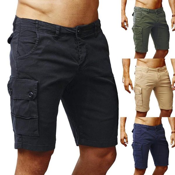 

men's shorts men casual solid color button zip multi pockets cotton beach trousers, White;black