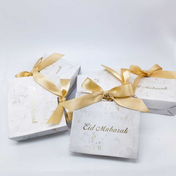 Eid Mubarak Candy Box Set Marmor Paper Geschenktasche Party Gunst Geschenkbox, Muslim Islamic Party Supplies 210724